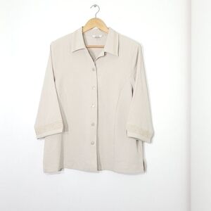 Alia Vintage Blouse Light Cream Retro Button-Down Shirt Light Weight Plus Sz 16